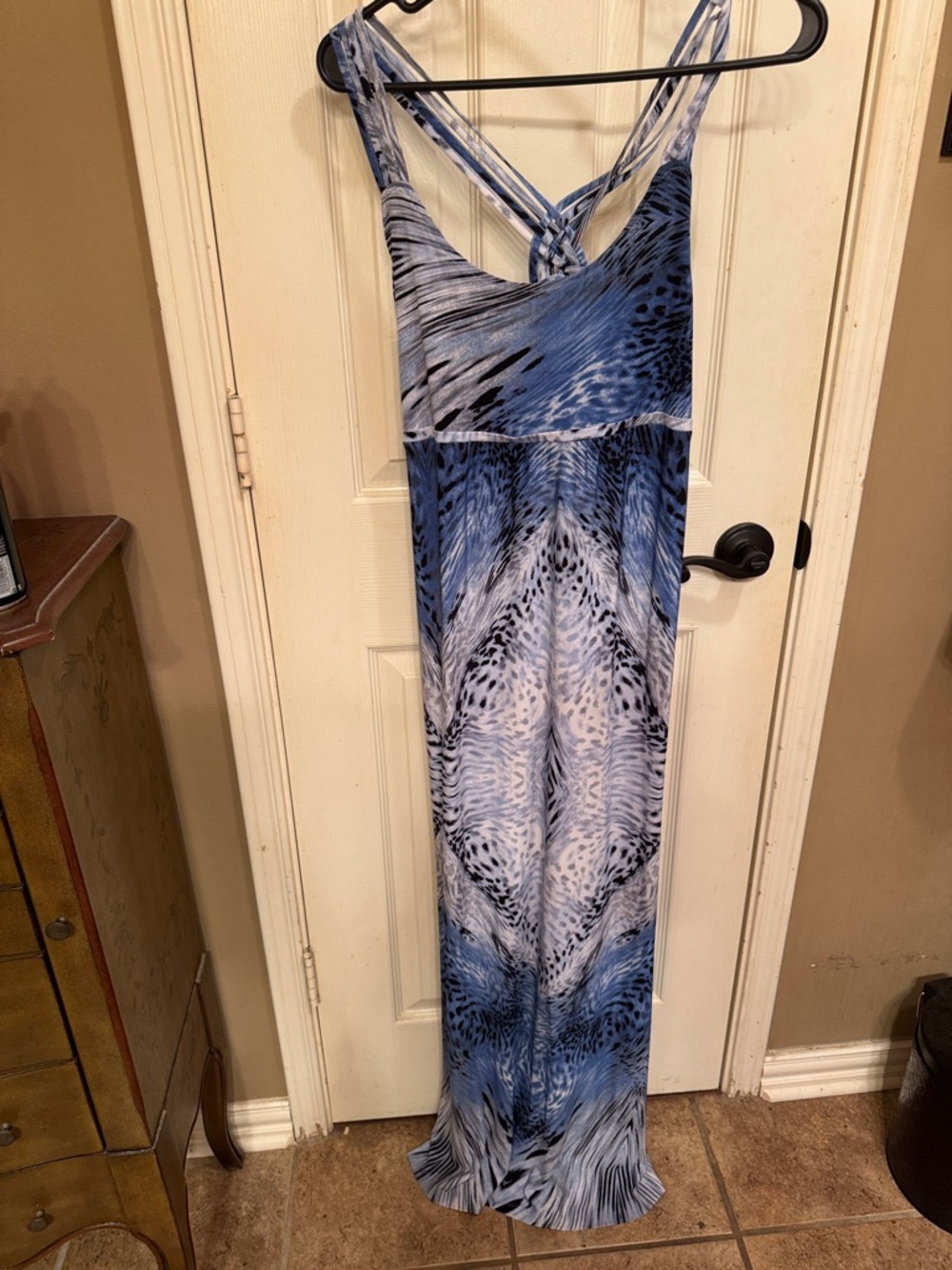 Blue Patterned Crisscross Maxi Dress